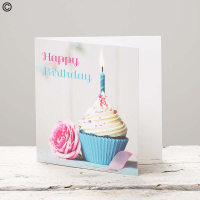 Greetings Card, Happy Birthday Cupcake - This birthday card features a lovely cupcake design and will be placed in an envelope to go with your gift. The card is 15cm by 15cm (that's roughly 6 inches square).