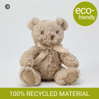 Plush Teddy, Recycled Ralph - Eco-friendly - This super-cute and super-furry teddy in soft cream with a coordinating bow around their neck is ‘baby safe’ and is made from 100% recycled materials.