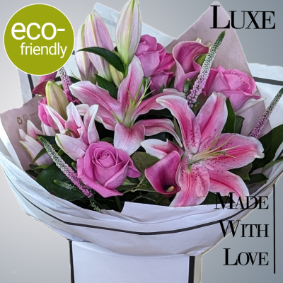 Luxe Blush: Eco-Loveliest, Local Florist in Darlington, Made With Love - Luxe Blush: Eco-loveliest. Soft pink blooms, hand-tied and presented in kind-to-the-planet packaging. Same-day delivery available. Hand Made With Love and delivered in Darlington.